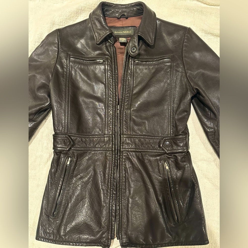Banana Republic Leather Motorcycle Jacket XS Dark Chocolate. Excellent Condition